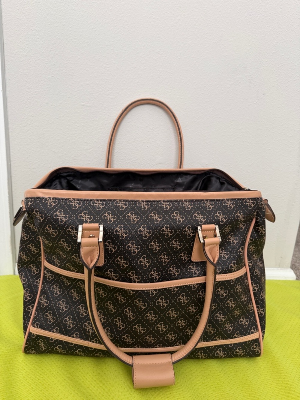 GUESS by Marciano Black Tote with Tan Trim and Logo Print